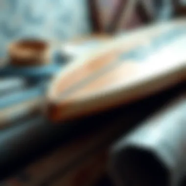 Close-up view of surfboard construction materials