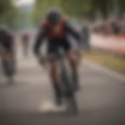 A cyclist demonstrating proper cornering technique during a crit race.