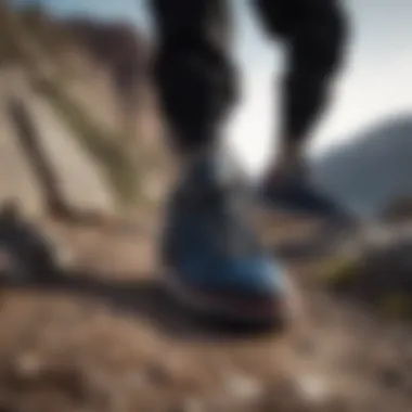 Balancing Functionality and Aesthetic Appeal Athlete navigating rugged terrain wearing adidas Forum shoes, emphasizing functionality and style.