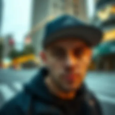 Adidas trucker cap in a stylish urban setting