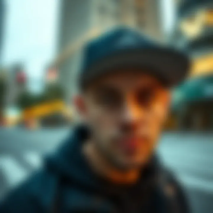 Adidas trucker cap in a stylish urban setting