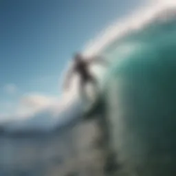 A surfer riding a vibrant wave in Miami's picturesque coastline