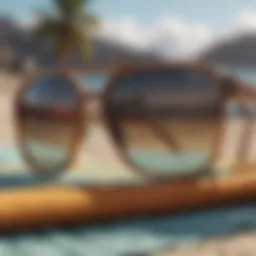 A stylish pair of affordable sunglasses resting on a vibrant beach towel.