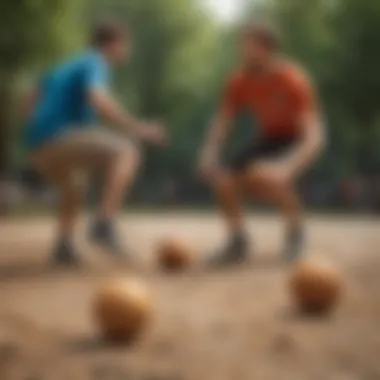 A competitive footbag match in progress, highlighting athleticism and technique.