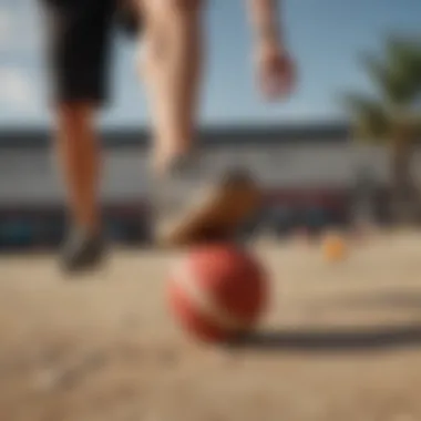 A close-up of skilled feet juggling a footbag.