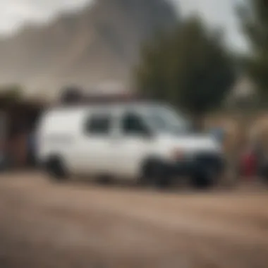 Group of extreme sports enthusiasts with their white vans