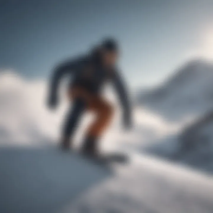 A snowy mountain landscape with snowboarders in action