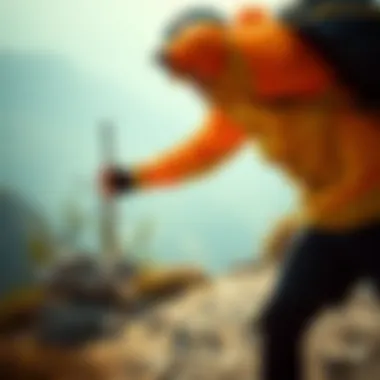 Windbreakers in Extreme Sports Environments Athlete wearing a windbreaker in action on a mountain trail