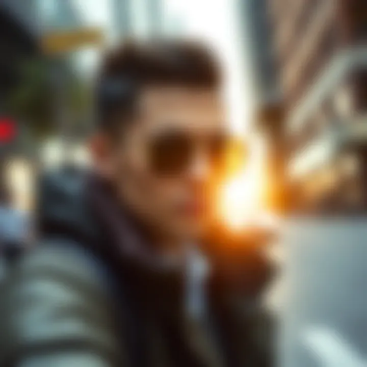 Modern aviator gold glasses in a stylish urban setting