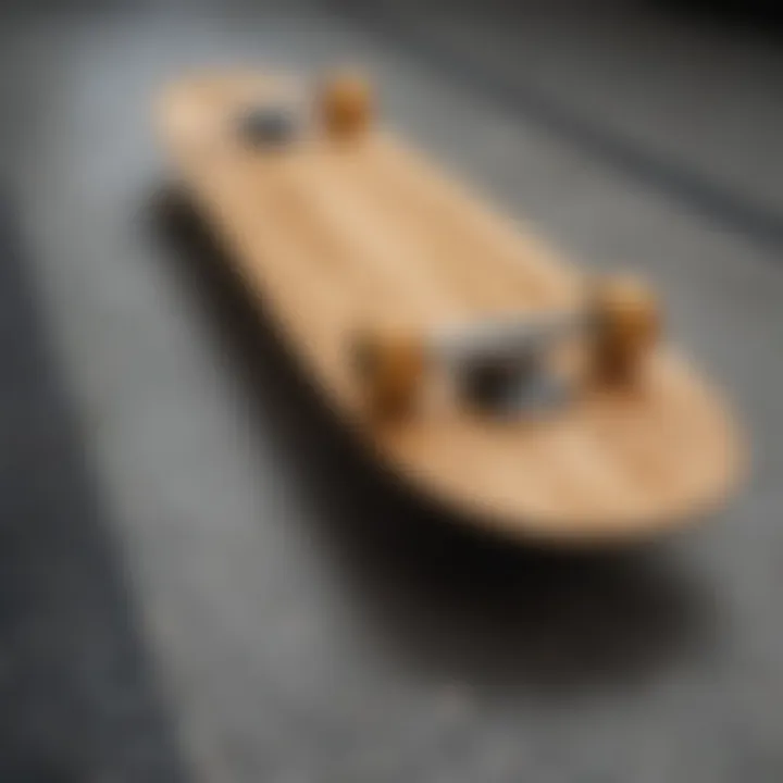 Close-up view of a bamboo skateboard showcasing its unique texture.