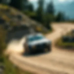 Rally car navigating a winding dirt road