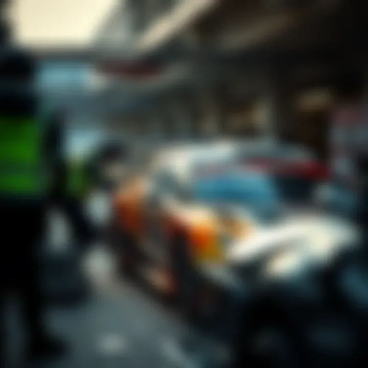 Team preparing a rally car in the pit area