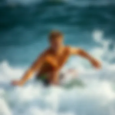 Ben Gravy riding a wave with an expression of joy and adventure