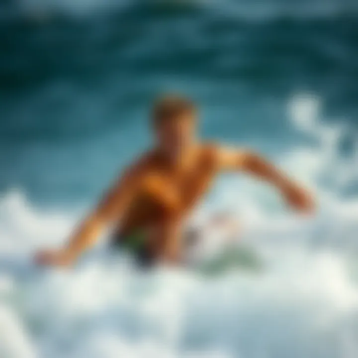 Ben Gravy riding a wave with an expression of joy and adventure