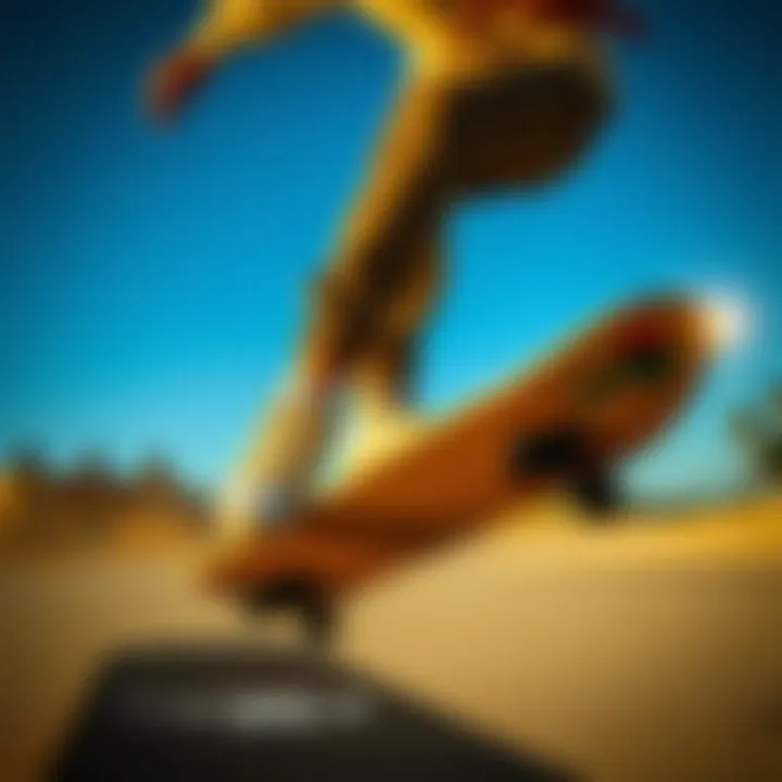 Skateboarding in Affordable Style Skateboarder demonstrating tricks in stylish yet affordable skate footwear.