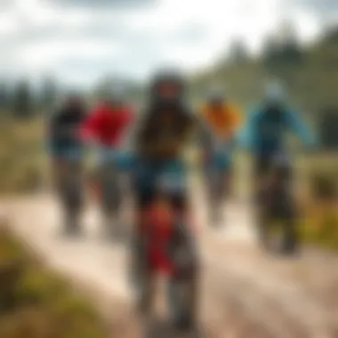 A group of diverse riders enjoying an enduro biking experience in nature