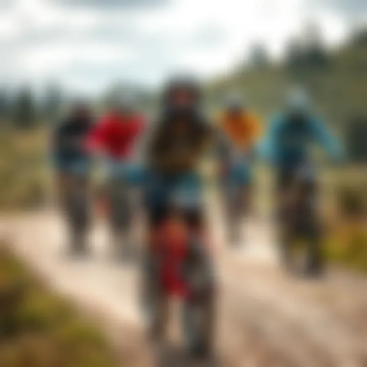A group of diverse riders enjoying an enduro biking experience in nature