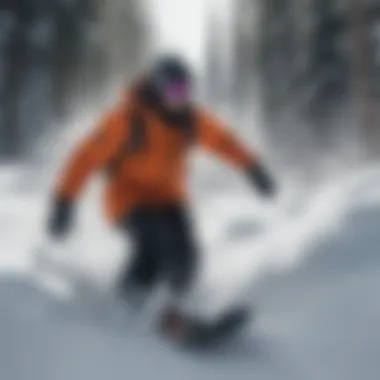 Snowboarder navigating through deep powder while wearing a Gore-Tex jacket