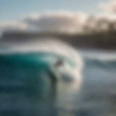 A breathtaking view of surfers riding waves on the Big Island