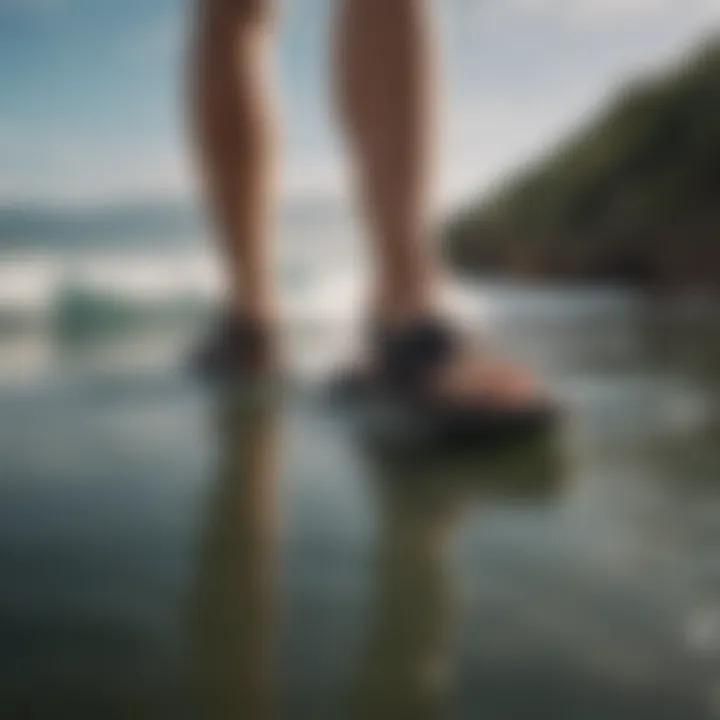 Athlete wearing Billabong black sandals during a surf session