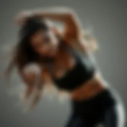 Dynamic pose showcasing the versatility of a black and white sports bra in action