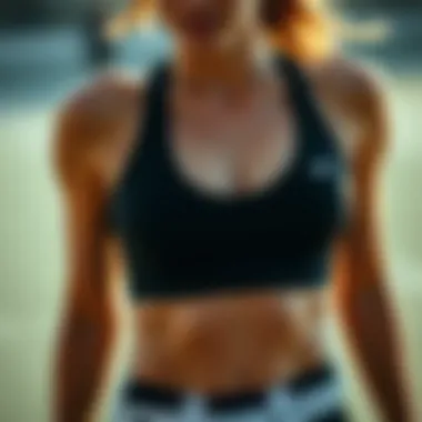 Comfort and Support in Action Visual representation of the comfort fit and support features of a black and white sports bra during exercise