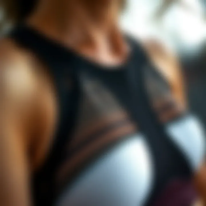 Intricate Design and Fabric Quality Close-up detailing the fabric texture and design intricacies of a black and white sports bra