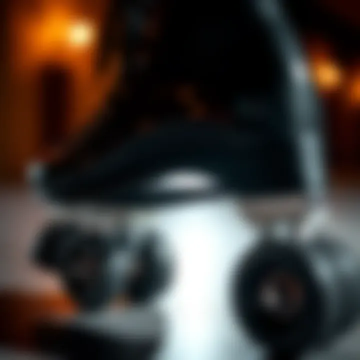 Side view of black sparkle roller skates highlighting the quality of materials used.