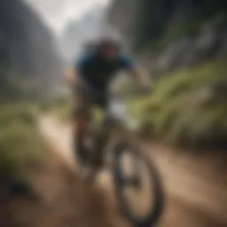An adventurous individual wearing a 'Born to Be Wild' shirt while mountain biking.