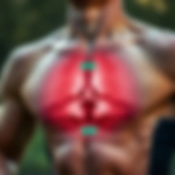 Close-up of runner's chest and diaphragm during exertion