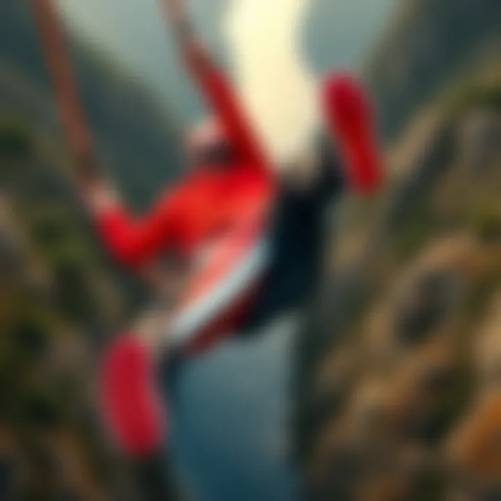 Bright Red Vans in Action Extreme sports athlete wearing bright red vans during a bungee jump