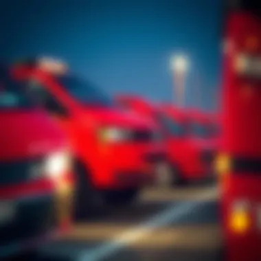 Bright Red Vans at Extreme Sports Event A group of thrill-seekers showcasing their bright red vans at an extreme sports event