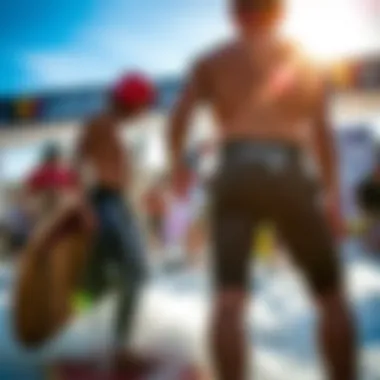 Riders showcasing Catch Surf pants during an extreme sports event