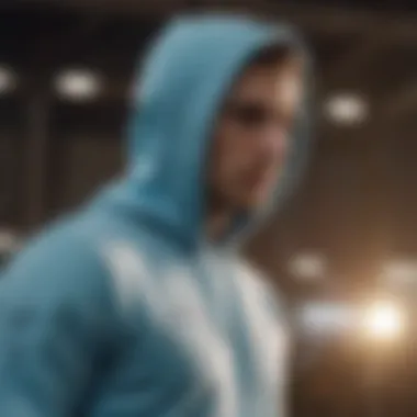 Athlete in Action: Champion Light Blue Hoodie Athlete wearing the Champion Light Blue Hoodie during an extreme sports activity