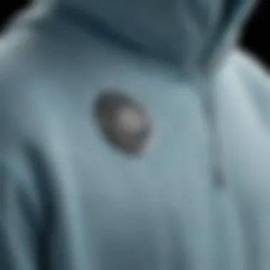 Detailed Fabric Texture of Champion Light Blue Hoodie Champion Light Blue Hoodie showcasing its fabric texture and design details