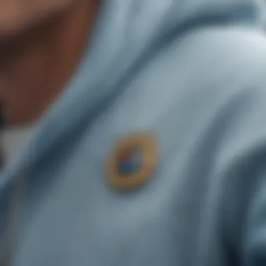 Close-up on Stitching and Branding of Champion Light Blue Hoodie Close-up of the Champion Light Blue Hoodie featuring its unique stitching and branding