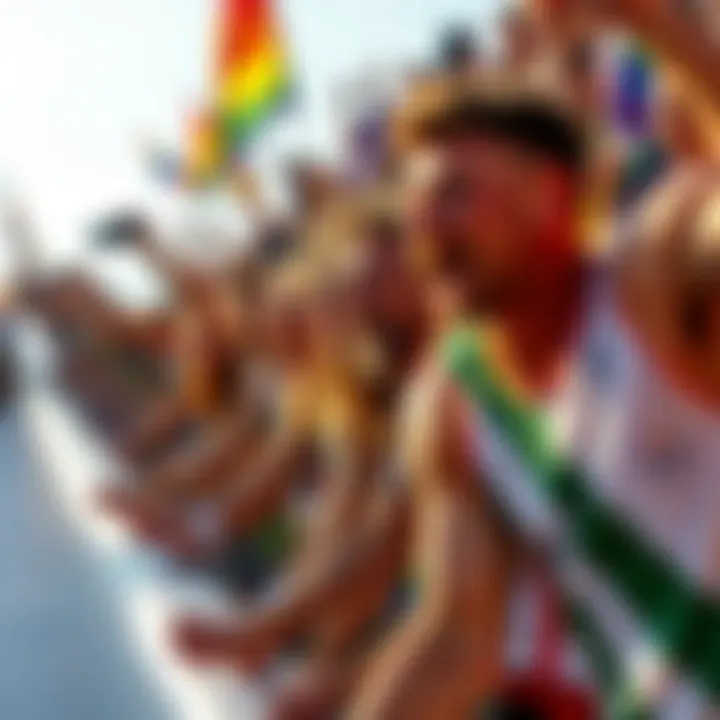 Community Spirit in Pride Sliding Group of athletes celebrating a pride slide event