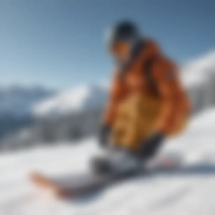 A beginner snowboarder learning to ride on a snowy slope