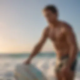 A surfer applying sunscreen before hitting the waves
