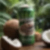 A refreshing Coconut Monster Energy Drink surrounded by tropical ingredients