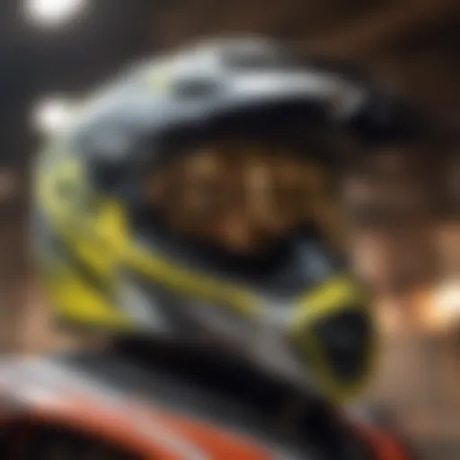 Close-up view of a motocross helmet showcasing advanced ventilation systems