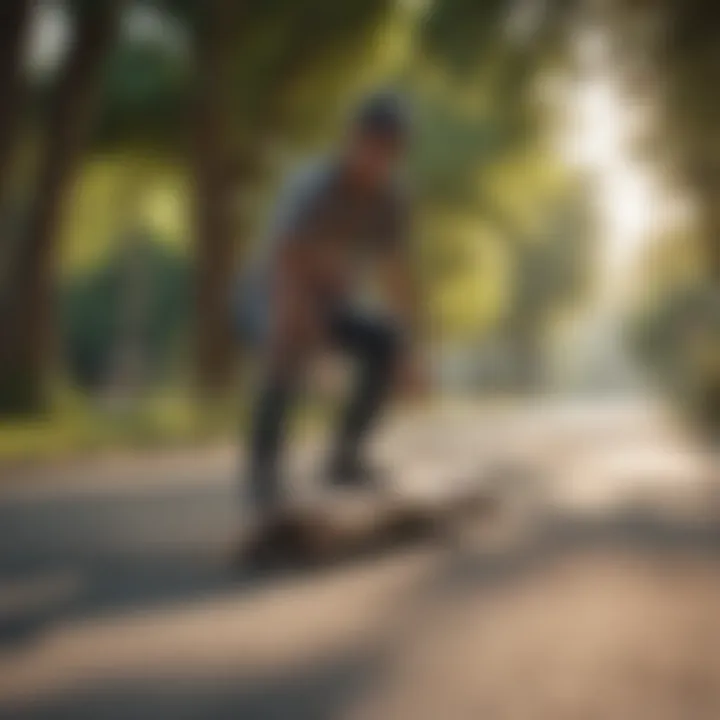 A group of diverse riders showcasing their 34 inch longboards in a park