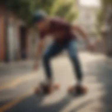 Dynamic Riding Styles on the 34 Inch Longboard A rider demonstrating a carving maneuver on the 34 inch longboard