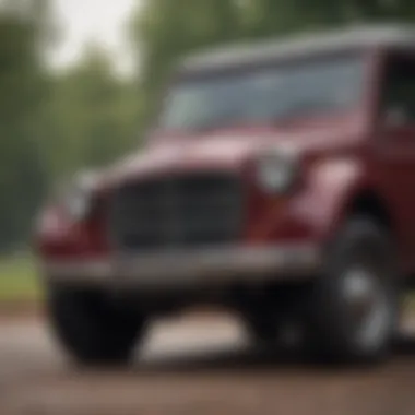 Close-up of burgundy half cabs highlighting design features