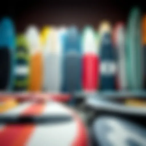 Diverse Selection of Used Inflatable Paddle Boards An array of used inflatable stand up paddle boards with varying colors and designs