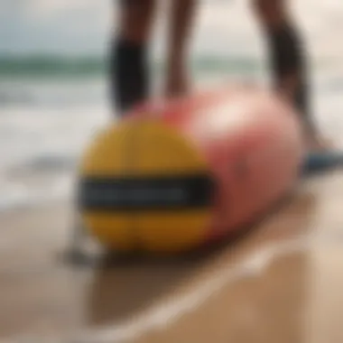 A surfboard bag being cleaned with appropriate care products