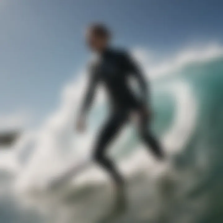 Surfer showcasing a full body surf suit in action