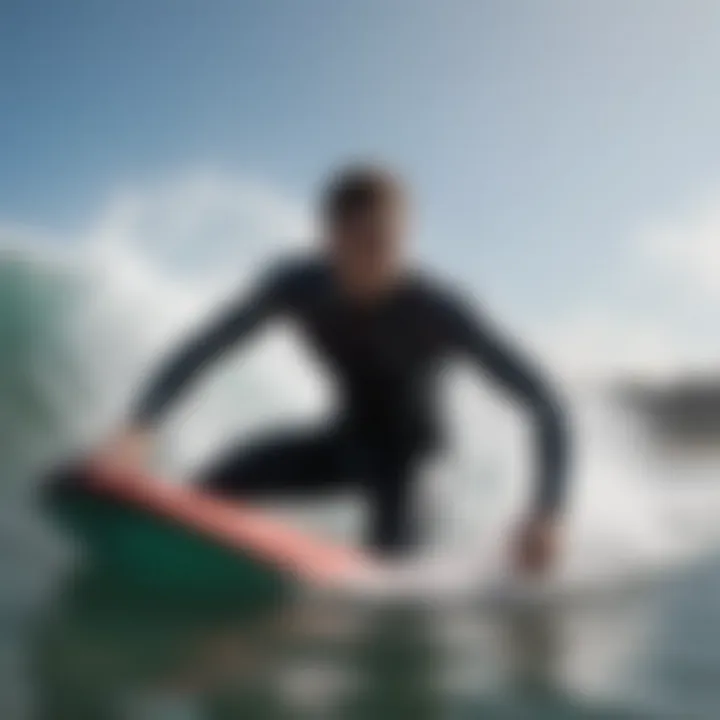 Action shot of a bodyboarder riding a wave, illustrating performance in real conditions