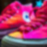 A close-up view of the Converse All Star Rainbow sneakers showcasing vibrant colors
