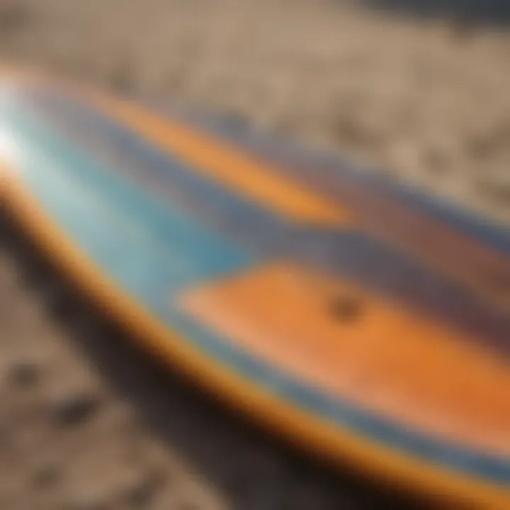 A detailed view of the surfboard design blueprint.